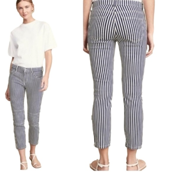 Current/Elliott The Cropped Lexton Pant
Blue Stripe Zippered Ankle 25 slimming - Picture 1 of 13